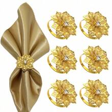 1 Peça Elegante Argola Porta-Guardanapo Assimétrica Dourada com Aplicações de Cristal em Formato de Girassol, Adequada para Hotéis de Luxo, Restaurantes, Casamentos, Festas, Eventos de Buffet de Alta Qualidade e Decoração de Mesa Moderna/Vintage - Dourado - Visão 6