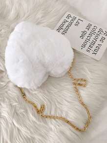 Cartera de piel sintética con forma de corazón, bolso de mano suave y esponjoso para niñas, bolso de hombro pequeño con cadena de metal, regalo perfecto y divertido para el Día de San Valentín, cartera con forma de corazón que combina perfectamente con los vestidos del Día de San Valentín