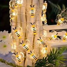 1pc 1/2/3M 10/20/30 LED Plastic Bee Decoration Light String, Battery Powered, Indoor Room Decor LED Copper Wire Lights, Living Room Tabletop Decor Lamp, Wedding Party Decoration, Spring Garden Yard Bee Lights - Yellow - View 6