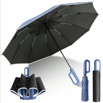 Paraguas Plegable Automático, Paraguas Plegable Automático con Hebilla de Anillo,Paraguas de Bolsillo Reforzado para Lluvia y Sol, Sombrilla Paraguas Grande con Hebilla de Anillo Resistente al Viento con Protección UV y Borde Reflectante de Seguridad, Con 10 Varillas Reflectantes y Protección UV,Ligero y Portátil para Hombres y Mujeres Portable UV Protection Umbrella for Men and Women
