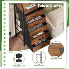 5 Drawers Dresser With Charging Station, Tall Night Stand With Storage Shelf, Fabric Chest Of Drawers, Bedside Table For Closet, Entryway, Bedroom Furniture, 3 Ways To Use, Rustic Brown