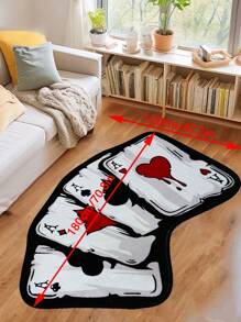 1 件可爱 Ins 风格扑克牌图案地毯，1000g 天鹅绒 + TPR 防水底，时尚有趣的蓬松防滑耐磨不规则形状床边地毯，适用于客厅、卧室、厨房、浴室、洗衣房、游戏室、女孩/男孩房间装饰、家居装饰、所有季节