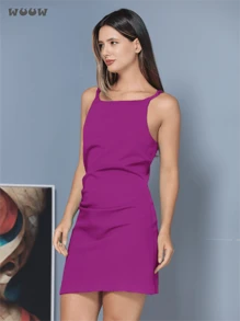WUUW Women's Fashion Dress, Solid Color Cropped Short Skirt, New Top, Adjustable Party Midi Skirt - 紫色 - 查看 2
