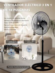 Ventilador de piso 3 en 1 de 18 pulgadas, adecuado para el hogar, alta potencia, ventilador industrial, alta potencia, fácil instalación, ventilador de piso, ventilador - Negro - Ver 2