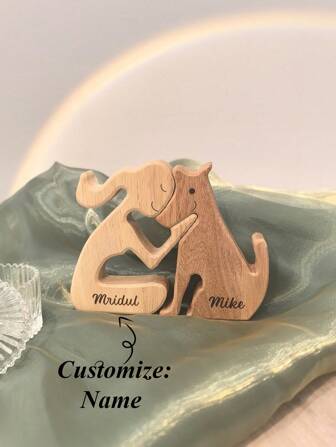 Customized Wooden Name Carving For People And Dogs, Wooden Dog Sculpture For Dog Lovers, Wooden Dog Owner Decor, Dog Decor Gift, Wooden Dog Statue, Dog Statue Decoration
