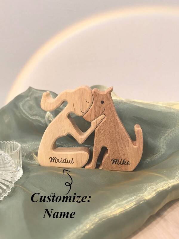 Talla de madera personalizada con nombre para personas y perros, escultura de madera de perro para amantes de los perros, decoración de madera para dueños de perros, regalo de decoración de perro, estatua de madera de perro, decoración de estatua de perro