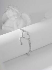 1pc Silver Dual Layer Heart Anklet For Summer Beach Holiday - Silver - View 2