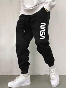 Męskie modne, swobodne, dzianinowe, drukowane spodnie dresowe