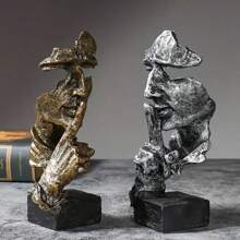 Die stillen Gesichter von Menschen sind goldene abstrakte Kunstwerke aus Harz für die Heimdekoration, bestehend aus 3 Teilen.