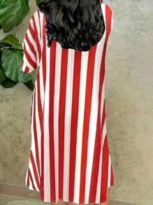 Red Striped Asymmetrical Hem Summer Women's Dress Pomicia Style Red Short-Sleeved Women's Holiday Skirtv Embroidered Modest Elegant Easter Rave Outfits