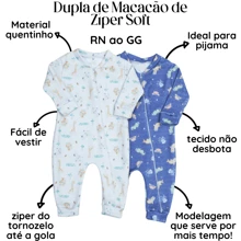 02 Pieces Baby Girl's And Boy's Cold Weather Jumpsuit In Soft Warm Sublimated Printed Jumpsuit With Zipper Easy To Wear Winter Clothes Pajamas - 寶藍色 - 查看 2