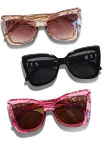 3pcs/1pc Girls Cat-Eye Large Frame Chain Asymmetric Design - Fashionable And - Suitable For Vacation And Beach Matching, Suitable For Ages 14-16 - Multicolor - View 2