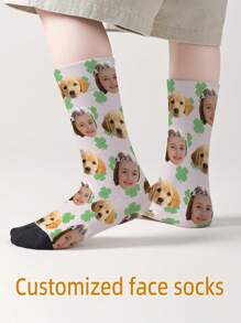 1 双定制脸部设计儿童中筒袜，个性化青少年袜子，带照片，为男孩和女孩定制有趣的图片，适合日常穿着、节日、生日礼物和其他场合