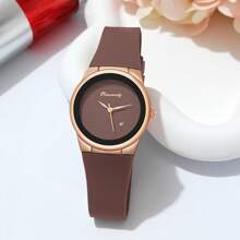 1pc Women's Plastic Band Quartz Watch With Roman Numerals Dial, Fashionable, Elegant, Lightweight, Daily Wear Watch With Calendar - Brown - View 2