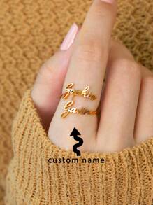 Anéis personalizados com dois nomes para mulheres e homens, diâmetro de abertura de 17 mm, anel de aço inoxidável personalizado, unissex, nomes duplos, joias personalizadas, melhores amigos, festa de casal, aniversário, presentes de Natal