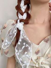 1件优雅蕾丝刺绣围巾头带蝴蝶结发箍，飘逸甜美造型头巾发带吸汗带，秋冬季女士度假装扮发饰，柔软头巾 - 彩色 - 查看 8