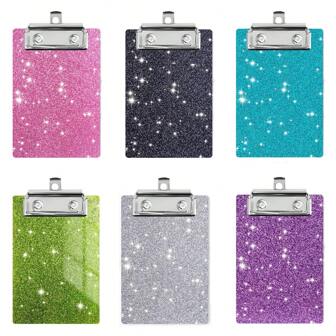 Acrylic Clipboards, Mini Fashion Glitter Clip Board, Designed For Classroom School And Office Use, 4 X 6 In, Easily Fit Into Large Pockets, Purses, Small Notepad Suitable,Back To School,School Supplies