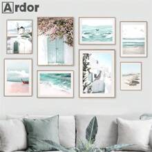 1pc/3PCS Wall Arts Posters Frameless/Framed Travel Flower Beach Landscape European Building Wall Art Canvas Painting Nordic Poster And Print Modern Pictures Living Room Home Decor Coastal Decor Coastal Decor Beach Decor ,Wall Art With Frame