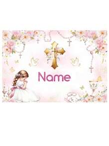 1 pieza Lienzo de fondo personalizable con la frase "Que Dios bendiga al bebé" para decoración de fotografía de fiesta de bautizo o cumpleaños