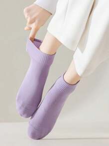 1 Paar/5 Paar Damen lila Kurzsocken, modische, komfortable, weiche, lässige, minimalistische Campus-Passform im Frühjahr/Sommer mit leuchtenden Farben