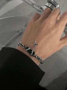 1 件男士时尚溶解黑暗万圣节手链，独特美式风格高端小众设计 - 雙黑十字手鍊 - 查看 13