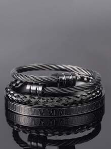 3 peças/Conjunto Pulseira de Aço Inoxidável Trançada com Números Romanos Criativa e da Moda para Homens, Adequada para Uso Diário, Festa, Presente para Namorado - Multicolorido - Visão 7