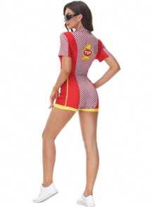Racing Jumpsuit, Motorcycle Suit, Nightclub Entertainer Stage Costume, Dance Team Performance Wear - Red - View 4
