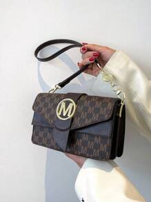 Fashionable Letter Design Women's Multi-Compartment Flap Shoulder Crossbody Bag - Coffee - View 1