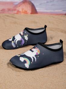 Girls' Unicorn Printed Comfortable Casual Swimming/Water Shoes For Summer - Navy Blue - View 4