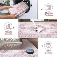 Boho Retro Area Rug Vintage Non-Slip Washable Rugs Sofa Low Pile Printed Room Carpet For Living Room Bedroom Study Decor Area Rug - 粉色 - 查看 6