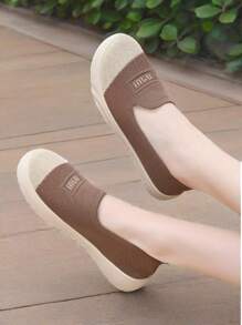 1 Pair Women Flat Soft Bottom Slip-On Shoes, Waterproof Coating Anti-Slip Shock Absorbing Casual Commuter Shoes