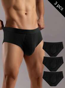 3 pezzi, Slip uomo in puro cotone, neri, semplici, per sport