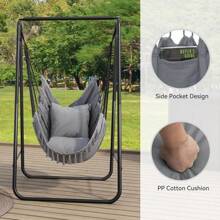 Hammock With Foldable Stand Dual Use Portable Stand Set For Indoor Outdoor Beach - default - View 5