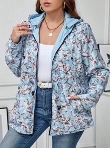 Giolshon 女士加大码休闲连帽风衣外套，双面印花图案，适合秋冬季节、情人节及春季穿着。 - 淺藍色 - 查看 5