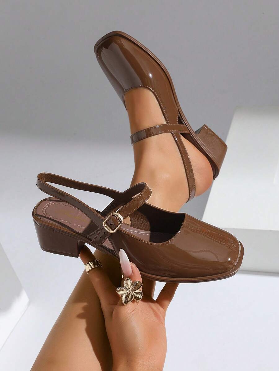 2025 Women's Fashionable Pale Gold Mirror Metal Mary Jane Shoes, Commuting, Dating, Party, Holiday Spring, Simple Tie Up Flats, New Crystal Dating High Fashion Solid Color High Heel Sandals, Plus Size Women Shoes - Brown - View 1