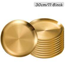 10 件装不锈钢韩式烧烤盘，圆形餐盘，适用于自助餐、甜点、开胃菜