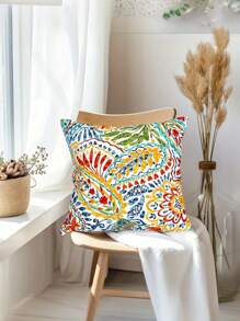 1/2/4pcs, Polyester, Outdoor Throw Pillows With Inners, All Weather Patio Pillows Set Of 2, Square Pillows Decorative For Home Garden Furniture, Paisley Mult, Single-Sided, No Pillow Core - Yellow - View 3
