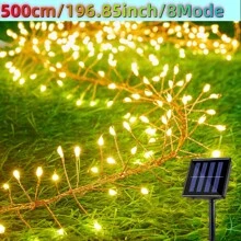 Solar Powered Fireworks Lights, 100/200 LED Copper Wire Lights, 8 Modes, Suitable For Yard, Garden, Camping Decoration, Applicable For Holiday, Party Decoration (Multi-Color)