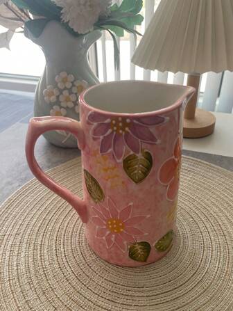 1 件粉色陶瓷水壶花瓶，适用于大容量茶壶、花瓶装饰、大型厨房储物容器、现代装饰件、多功能用途、时尚花卉图案设计、独特图案、适合咖啡厅、厨房储物、家居装饰、花店、桌面展示