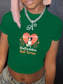 Staffordshire Bull Terrier Women's Fashion Short T-Shirt - 綠色 - 查看 1