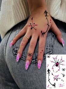 5 Blatt Y2K Tattoos, sexy temporäre Tattoos, Fingertattoos für Frauen, wasserfeste realistische mehrfarbige Tattoo-Aufkleber im Punk-Stil mit rosa Rose, Schmetterling, rotem Herz, Spinne und Schleife für Partys, Dates, Musikfestivals