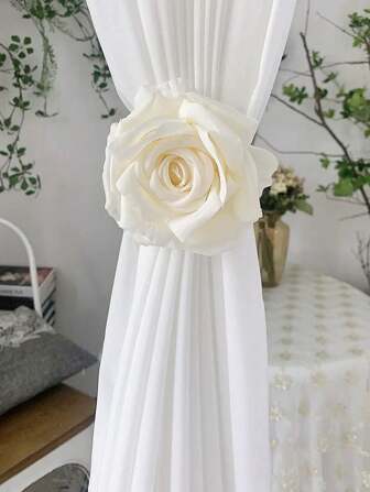 A Pair Of French Romantic Rose Curtain Tie-Downs Party Decoration Tulle Curtain Clips For Living Room Bedroom Window Decoration, Wedding, Valentine's Day, Home Decoration