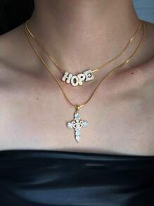 1pc Luxurious Rhinestone Cubic Zirconia Initial Customized Necklace, Stainless Steel Simple Letter Pendant Necklace, Personalized "MAMA" Necklace, Ideal Gift For Girlfriend, Mom, Family, Friend, Daughter, Anniversary, Valentine's Day, Mother's Day, Birthday, Graduation, Daily Wear, Wedding, Party - Gold Box Chain - View 4