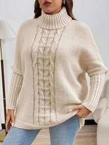 Plus Size Casual Loose Solid Turtleneck Knitted Sweater