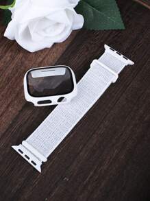 Compatible With Apple Watch Band Case Men'S And Women'S Fashion Sports Soft Breathable Magic Self-Adhesive Nylon Strap + Frosted Texture Anti-Drop And Scratch Pc And Tempered Glass Protective Film Integrated Watch Case Compatible With Apple Watch 40/41/42/44/45/46/49mm Replacement Band Case Compatible With Apple Watch Series Ultra/11/10/9/8/7/6/5/4/Se Band Case Washable Band Touch Sensitive Case - Flash White - View 5