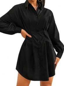 Chemise Long Sleeve Dress Shirt Button Down Shirt - màu đen - Xem 2