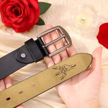 1pc Customized Name Belt, Personalized PU Leather Belt, Customized Father's Day Gift, Anniversary Gift, Carved Leather Belt, Groom Gift, Gift For Boyfriend, Customized Men's Belt - Black - View 3