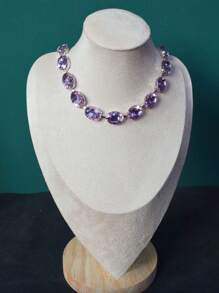 Dây chuyền pha lê hồng và trắng lấp lánh cổ điển sang trọng mới dành cho phụ nữ, Dây chuyền xương đòn bằng thủy tinh vuông lớn có thể điều chỉnh, Trang sức thời trang, Dây chuyền tinh tế dành cho phụ nữ, Dây chuyền khảm pha lê xanh biển sáng bóng thủ công mới - Nhiều màu - Xem 14