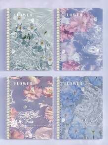 4 piezas Cuaderno encuadernado con espiral tamaño A5, cuaderno de notas con líneas gruesas, cuaderno fácil de arrancar, diario con patrón ondulado, libreta - Multicolor - Ver 6