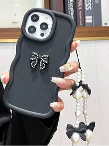 全新 TPU 防摔手机壳 + 马卡龙波浪边 + 3D 蝴蝶结装饰 + 串珠蝴蝶结挂绳 + 全套手机壳，适用于 Apple 17/17 Air/17 Pro/17 Pro Max、I16、I16 Pro Max、I15、I15 Pro Max、12 Pro Max、13 Pro Max、14 Pro Max、13、14、11、Redmi 10、Redmi Note 11 4G、A53、A14、A23、S23 Ultra、S24、A15、S23、A73、OPPO、Redmi 手机
